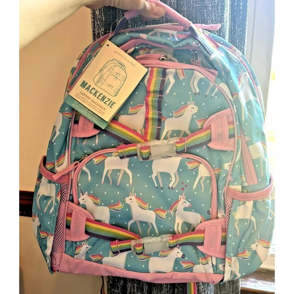 Pottery barn School BACKPACK LARGE Rainbow Unicorn Parade Heart Travel pink girl